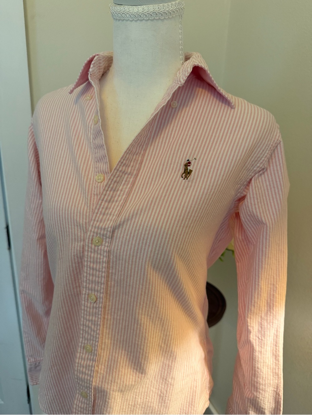 Ralph Lauren Pink & White Pinstripe Button-Down Shirt Classy Pony Preppy
